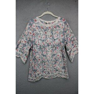 Solitaire 3/4 Belled Sleeves Embroidered Tunic-Size XL-Cottagecore